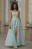 Gorgeous A Line Spaghetti Straps Mint Corset Prom Dress with Appliques